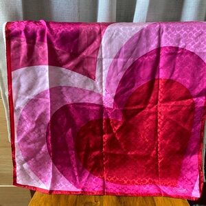 COACH Valentine’s Day Silk Scarf with Hearts in Red, Pink, Hot Pink Baby Pink